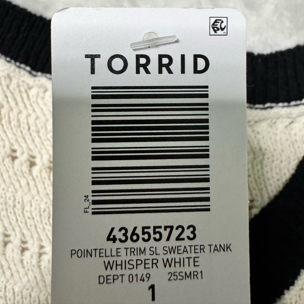 NWT- Torrid Contrast Trim Pointelle Sweater Tank Top in Whisper White - Picture 5 of 12